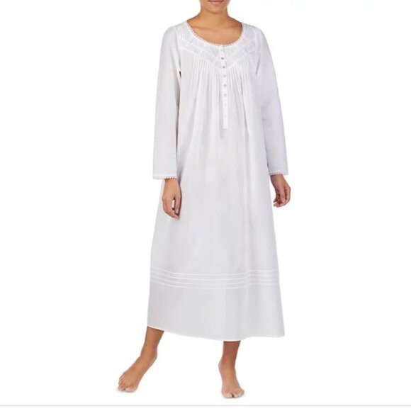 Nightgown Eileen West 100%Cotton long sleeves and pretty embroidered lace trim - Picture 1 of 10